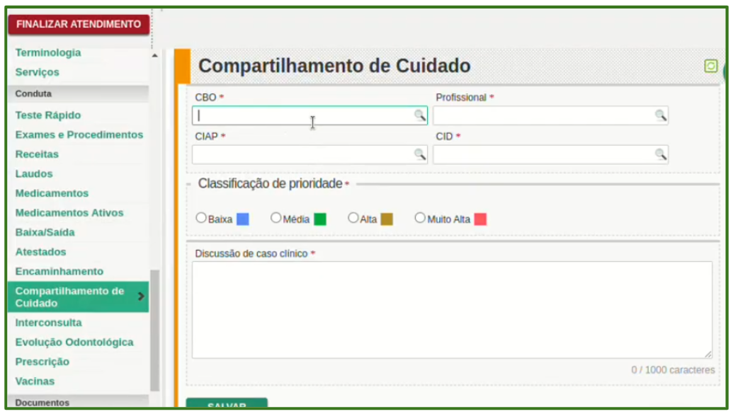 Seção Compartilhamento de Cuidado